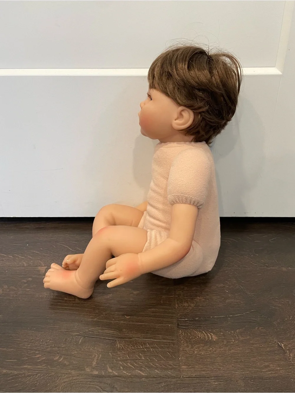 Yesteria Reborn Baby Doll Brown Hair Blue Eye Lifelike Realistic Toy MISSING EYE